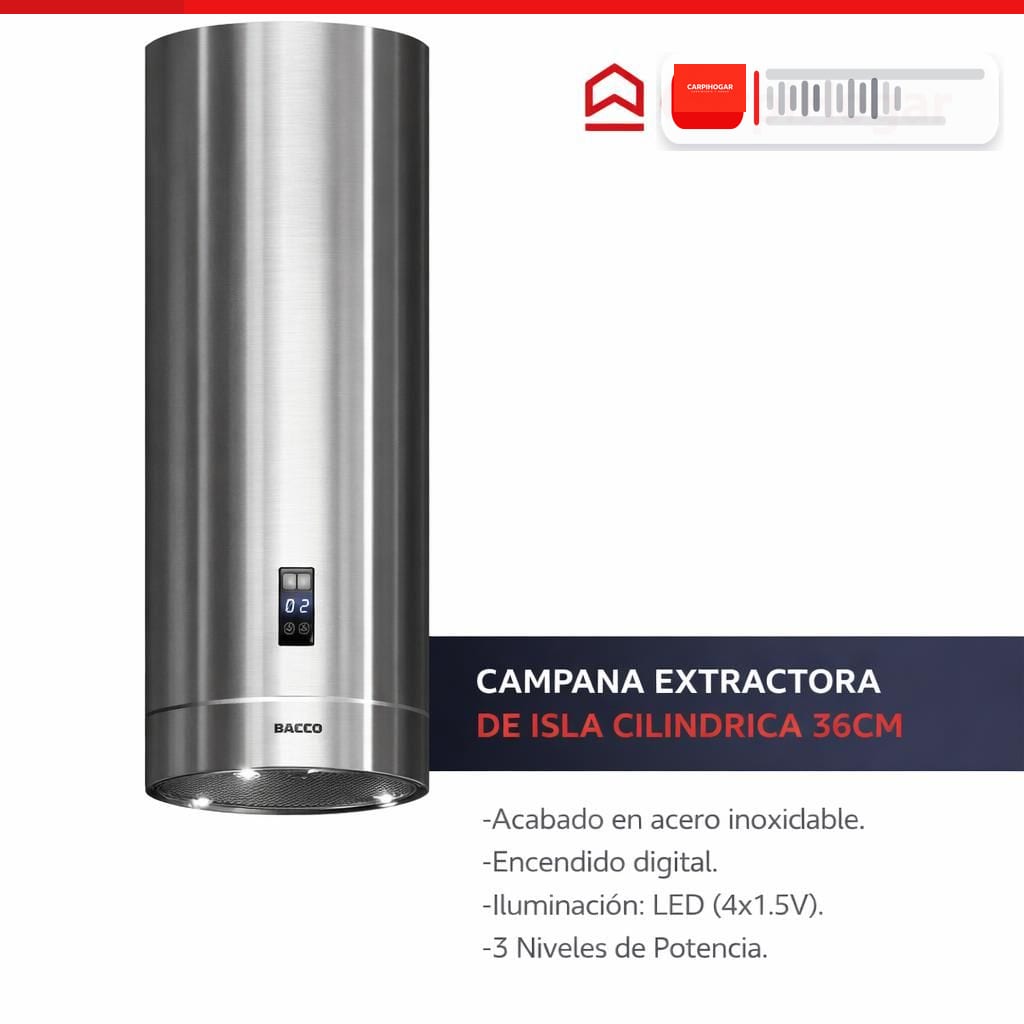 CAMPANA EXTRACTORA DE ISLA CILINDRICA 36CM