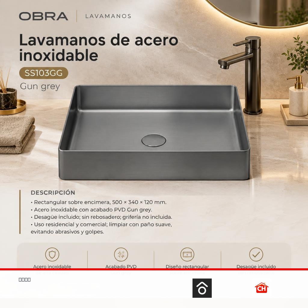 Lavamanos de acero inoxidable SS103GG — GRIS GUNMETAL
