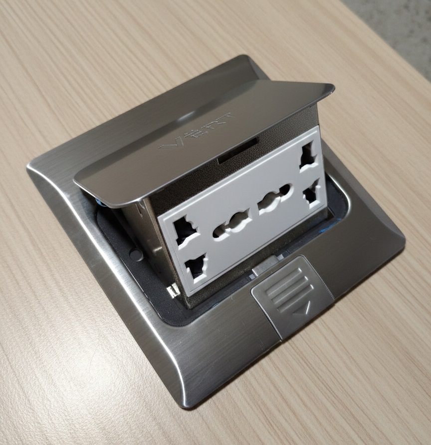 Enchufe Doble universal para piso plateado de acero inoxidable  