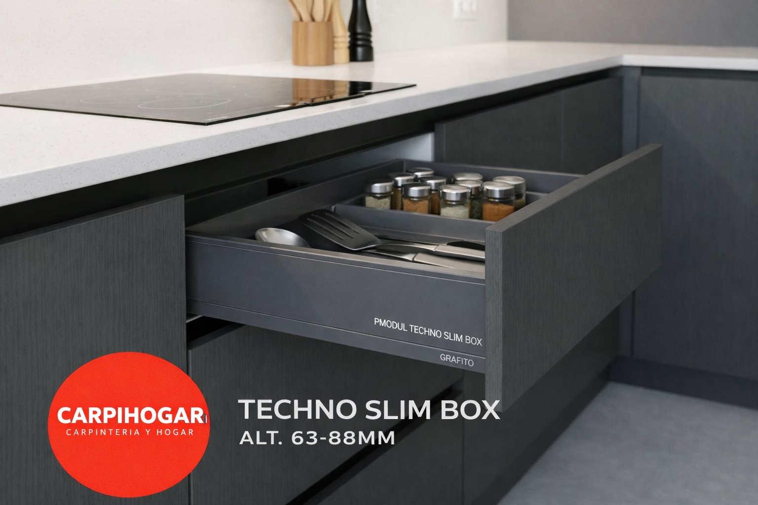 Kit cajón TECHNO SLIM BOX ALT. 63-88MM MOD 500 GRAFITO