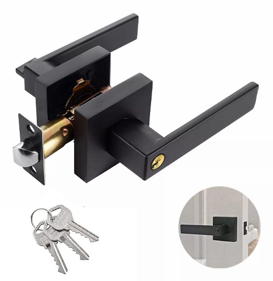 CERRADURA CUADRADA NEGRA PARA PUERTA DE HABITACION