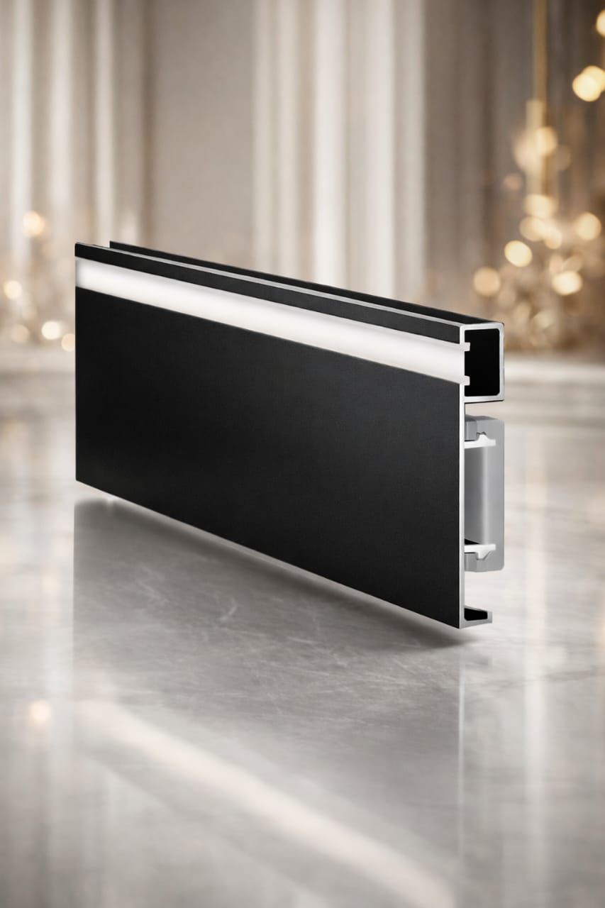 RODAPIE DE PERFIL LED 7.8CM *3MTRS FRONTAL DE ALUMINIO NEGRO DECORATIVO MONTAJE EN PARED