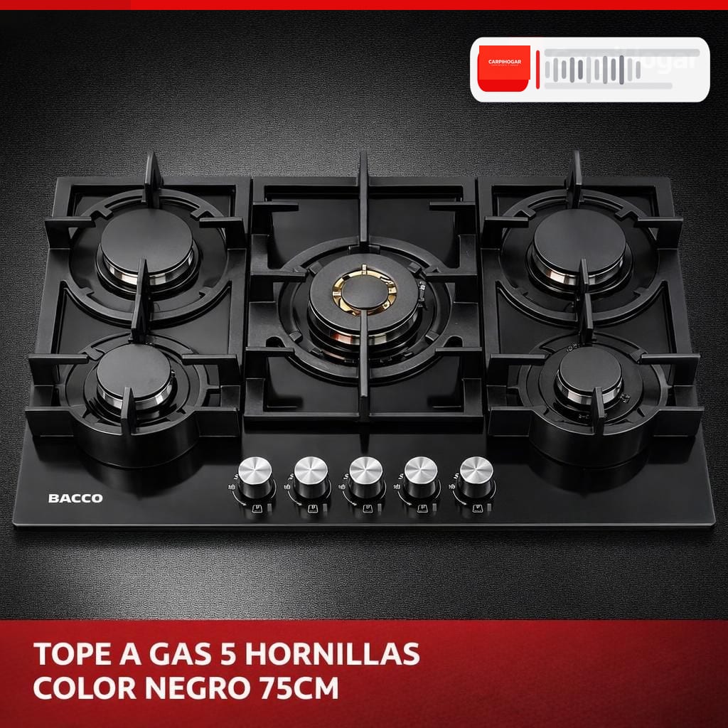 TOPE A GAS 5 HORNILLAS COLOR NEGRO 75 CM