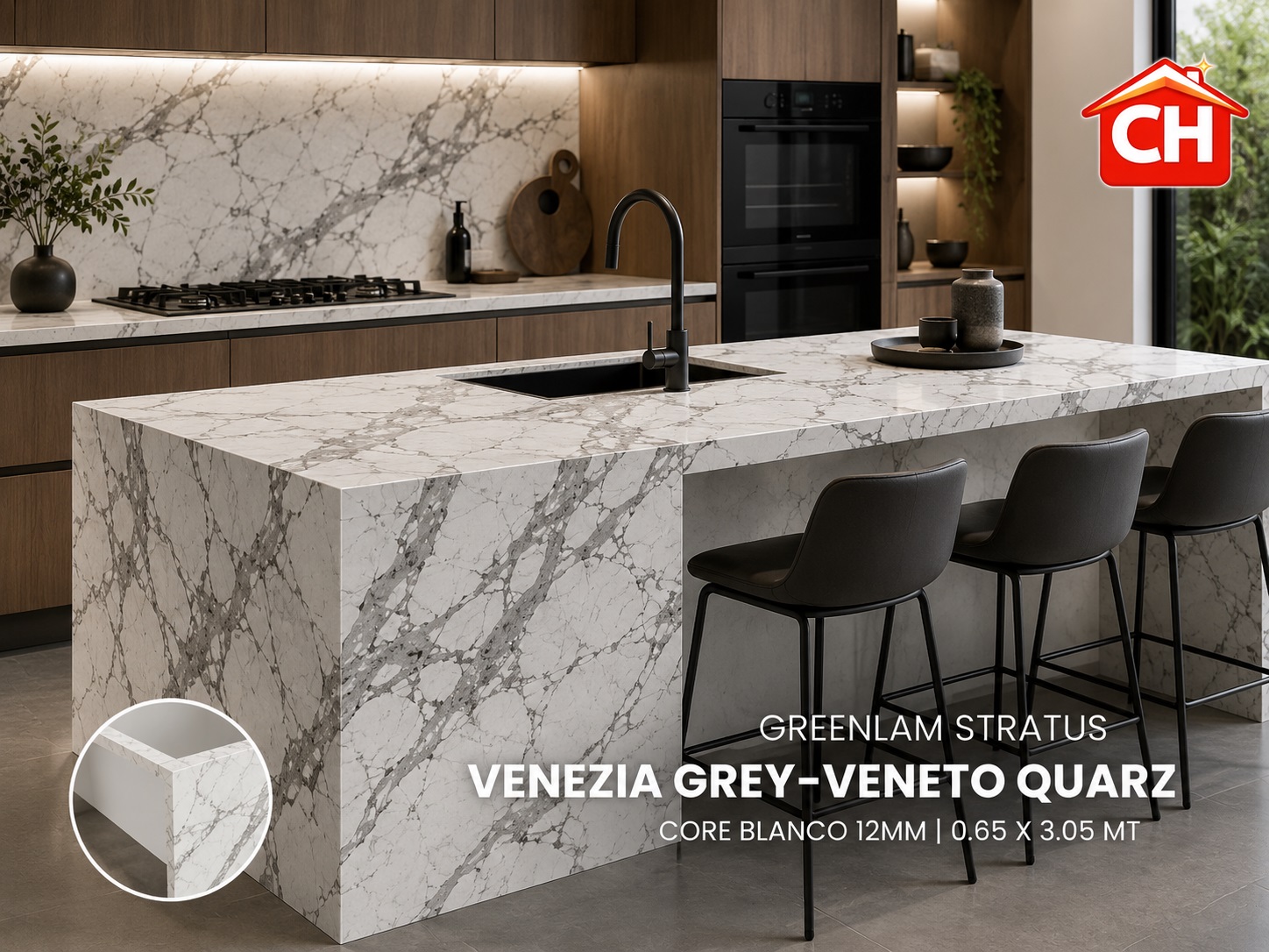 STRATUS VENEZIA GREY-VENETO QUARZ CORE BLANCO 0.65 X 3.05 MT