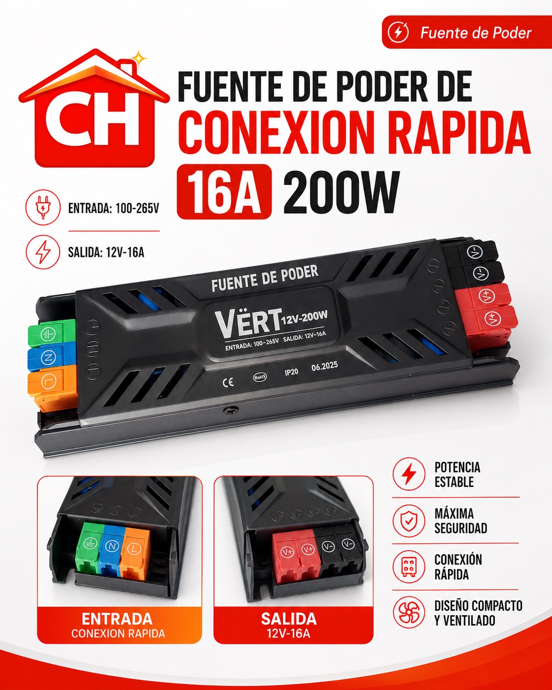 FUENTE DE PODER CONEXION RAPIDA 16A 12V-200W