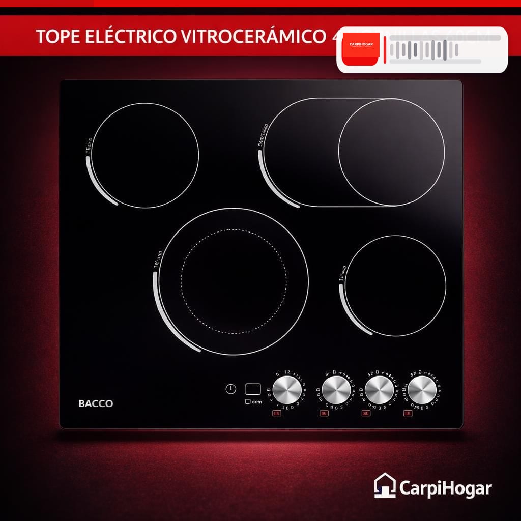 TOPE ELÉCTRICO VITROCERÁMICA 4 HORNILLAS  60 CM