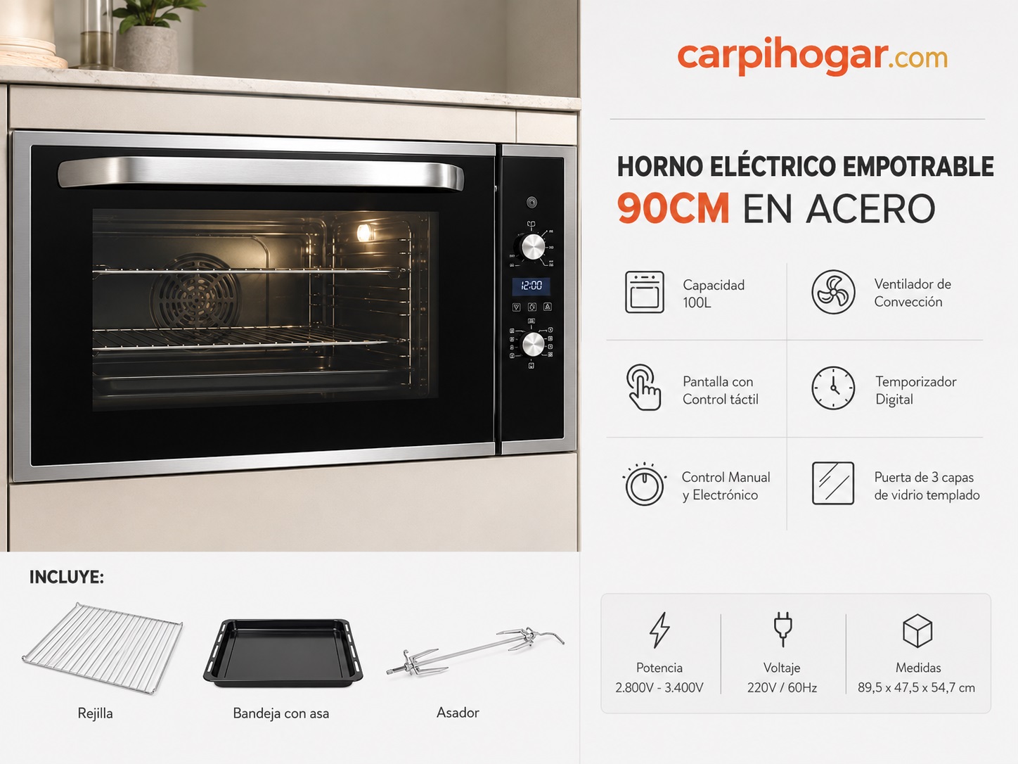HORNO ELECTRICO EMPOTRABLE 90CM EN ACERO