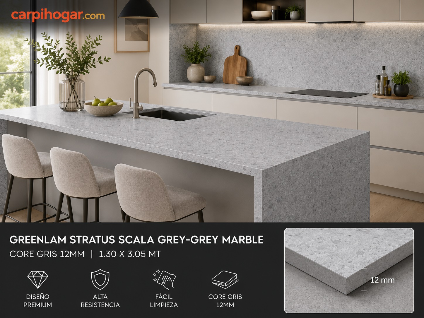 STRATUS SCALA GREY-GREY MARBLE CORE GRIS 1.30 x 3.05 MT