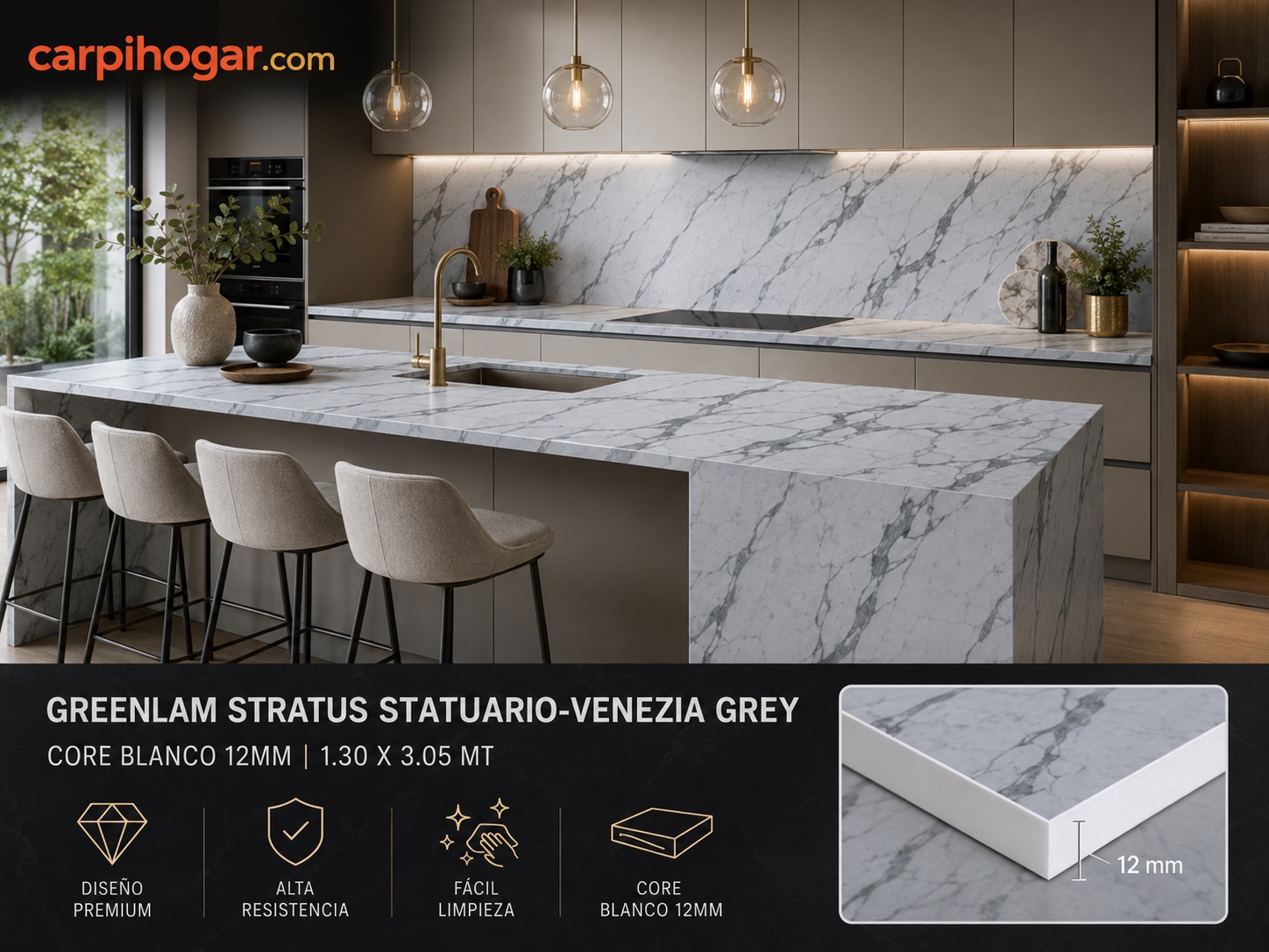 STRATUS STATUARIO-VENEZIA GREY CORE BLANCO 1.30 X 3.05 MT