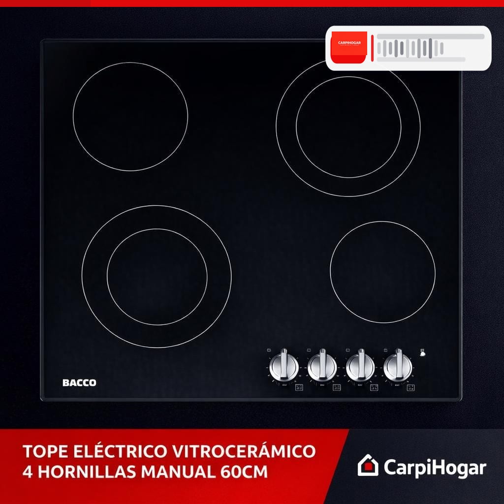 TOPE ELÉCTRICO VITROCERÁMICA 4 HORNILLAS 60 CM