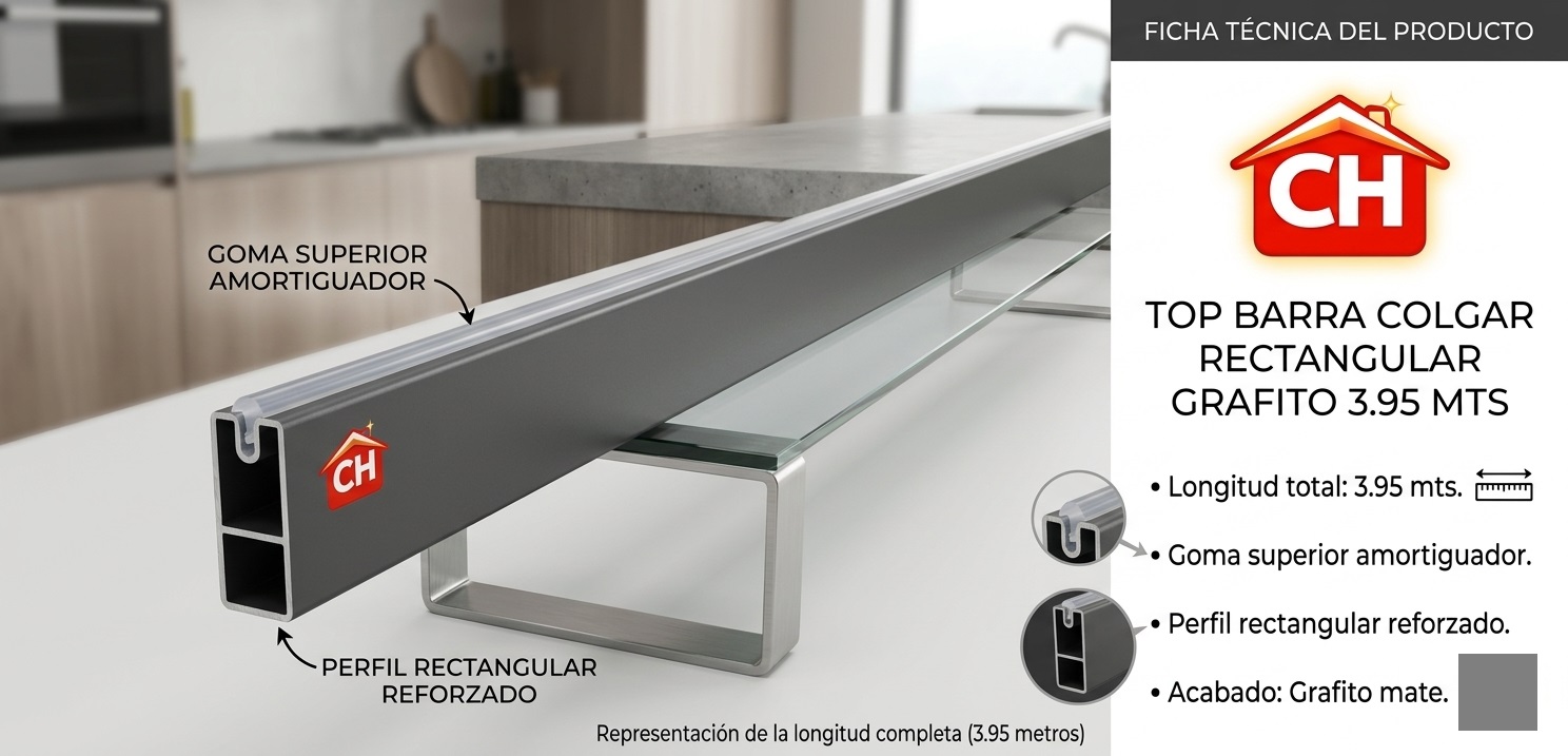 PMODUL TOP BARRA COLGAR RECTANGULAR GRAFITO 3.95 MTS