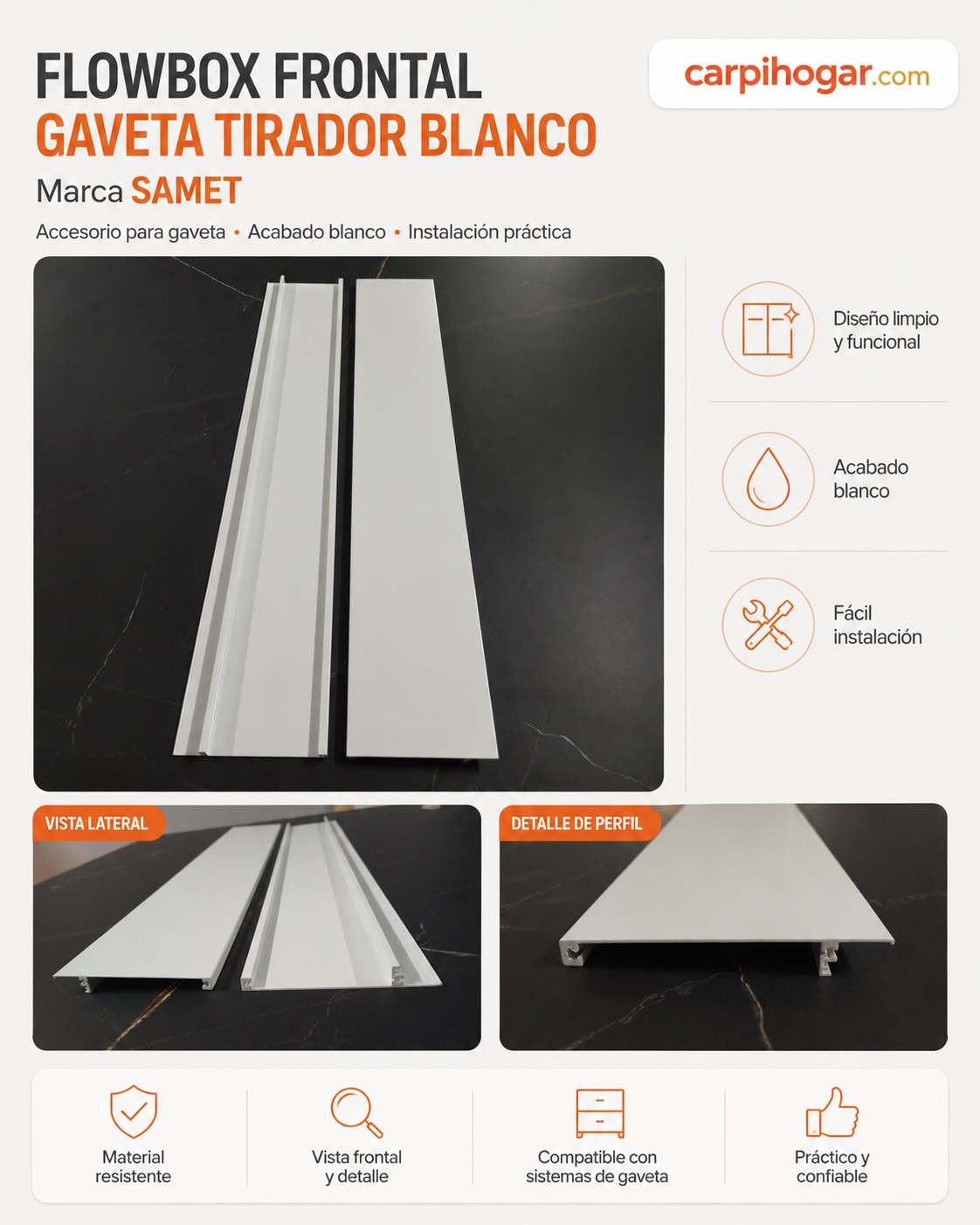 SAMET FLOWBOX FRONTAL GAVETA TIRADOR BLANCO