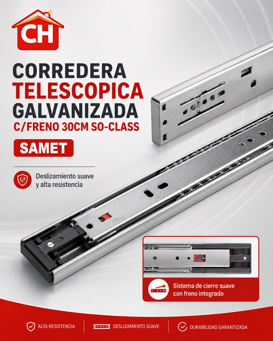 SAMET SO-CLASS CORREDERA TELESCOPICA GALVANIZADA C/FRENO 30CM