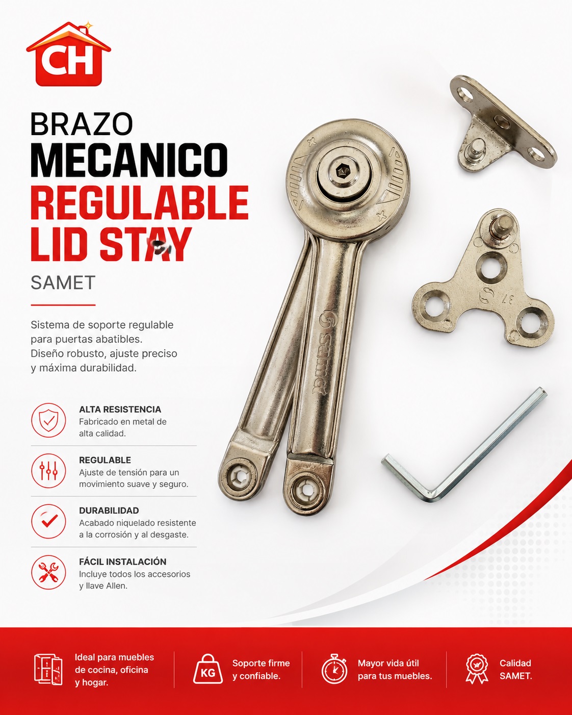 BRAZO MECANICO REGULABLE LID STAY SAMET