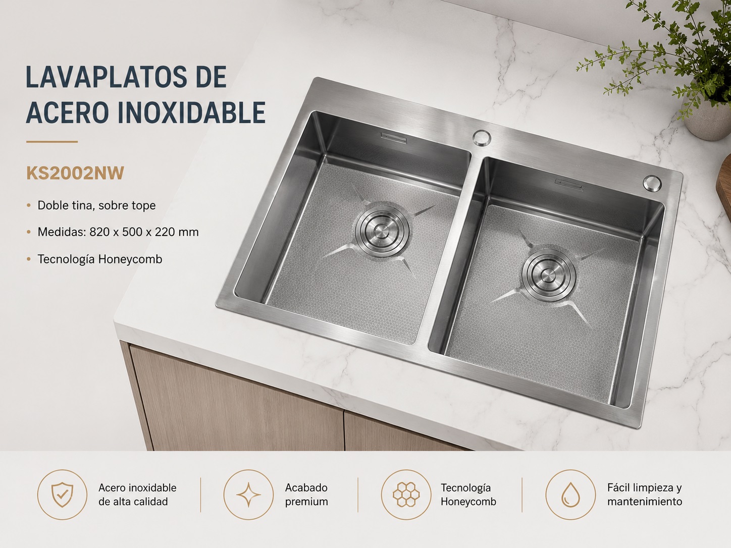 LAVAPLATOS DE ACERO INOXIDABLE KS2002NW