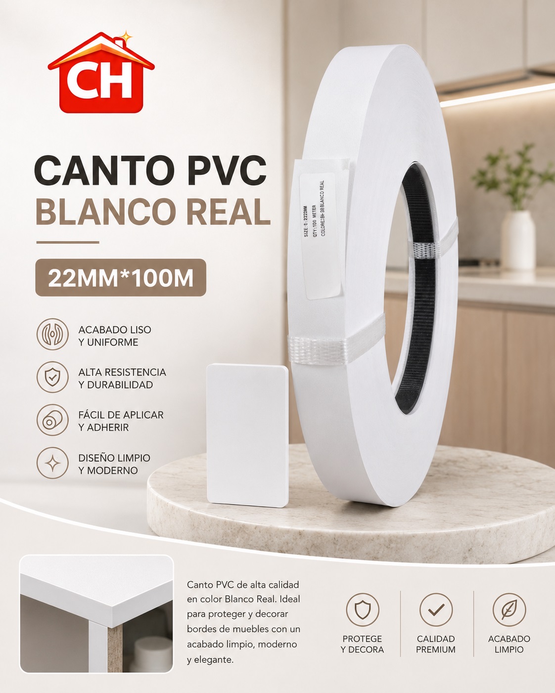 CANTO BLANCO REAL 22MM*100M*0.50