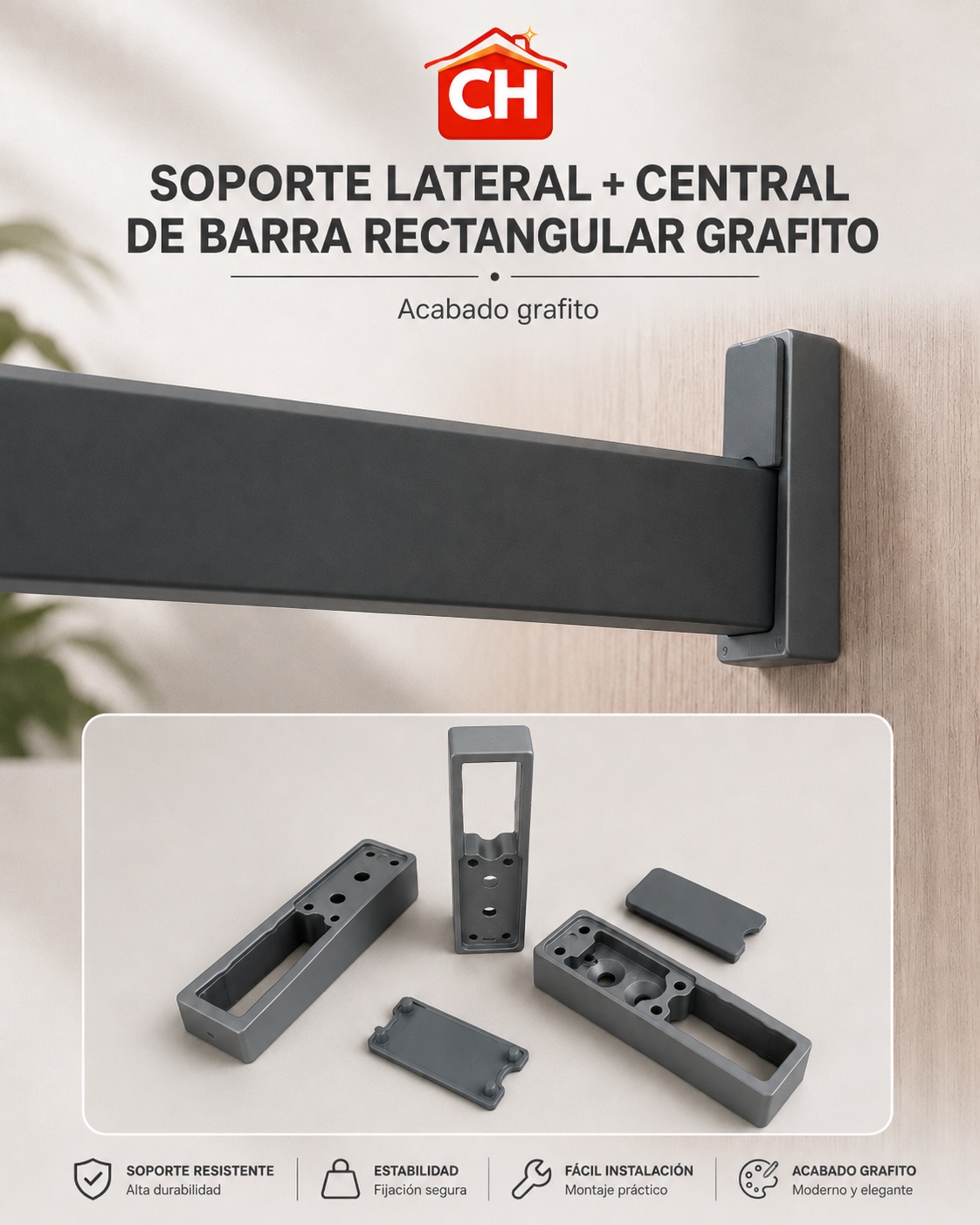 PMODUL SOP. LATERAL + CENTRAL BARRA RECTANGULAR GRAFITO