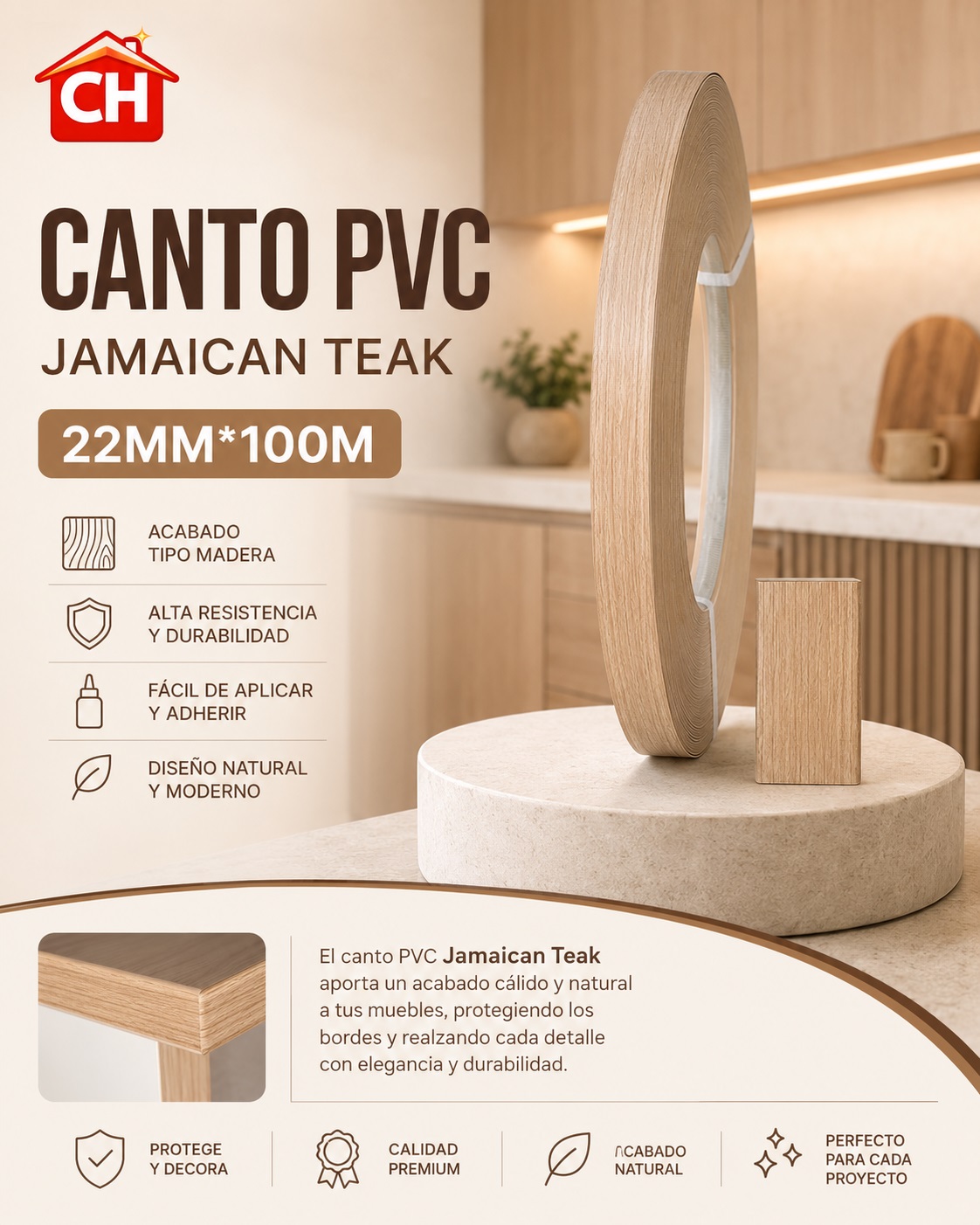 CANTO PVC JAMAICAN TEAK 22MM*100M*0.5
