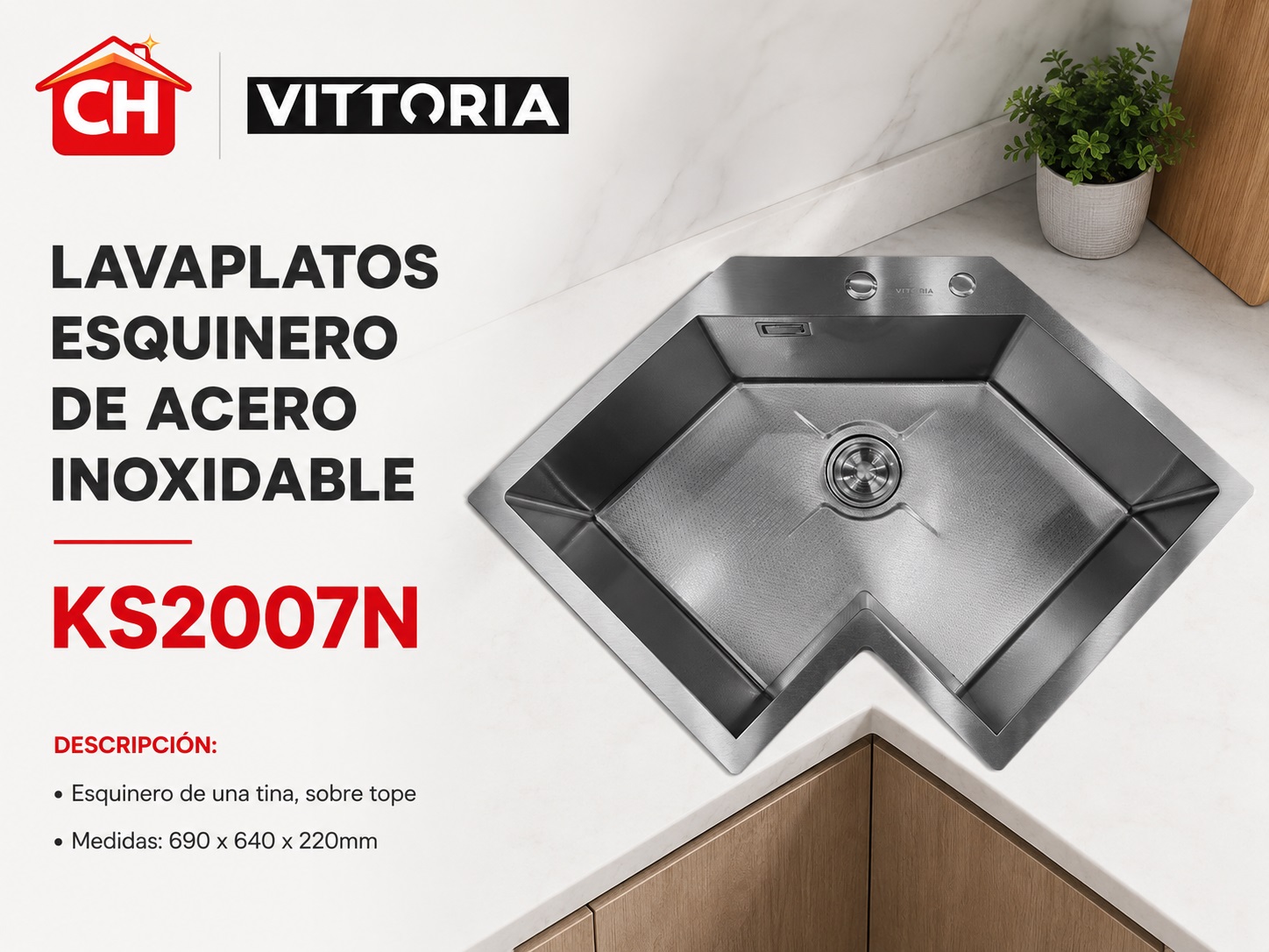LAVAPLATOS ESQUINERO DE ACERO INOXIDABLE KS2007N