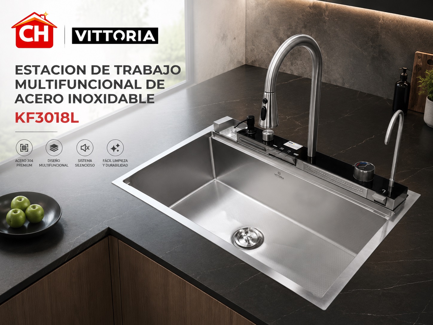 ESTACION DE TRABAJO MULTIFUNCIONAL DE ACERO INOXIDABLE KF3018L