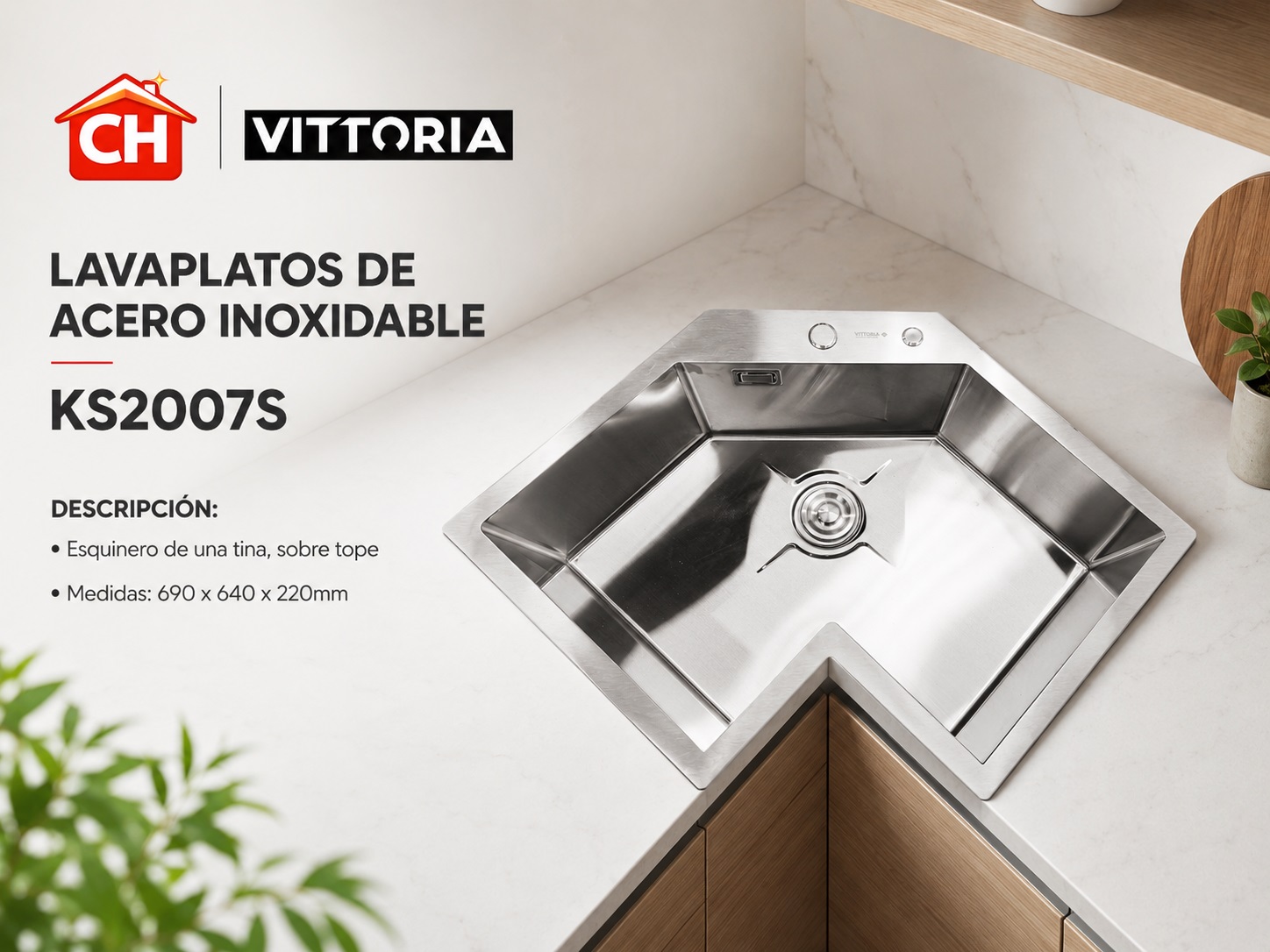 LAVAPLATOS ESQUINERO DE ACERO INOXIDABLE KS2007S
