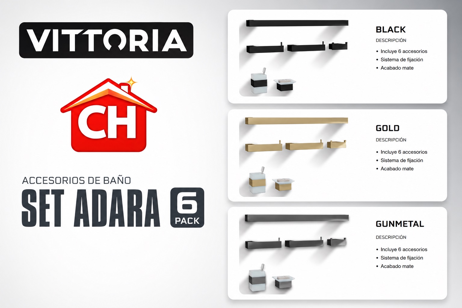 ACCESORIOS DE BAÑO SET ADARA