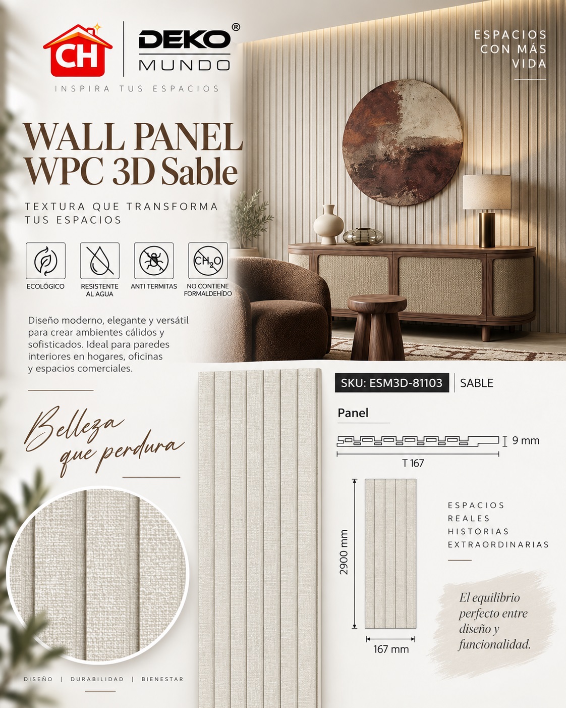 WALL PANEL WPC Sable 3D 9 x 167 x 2900 mm