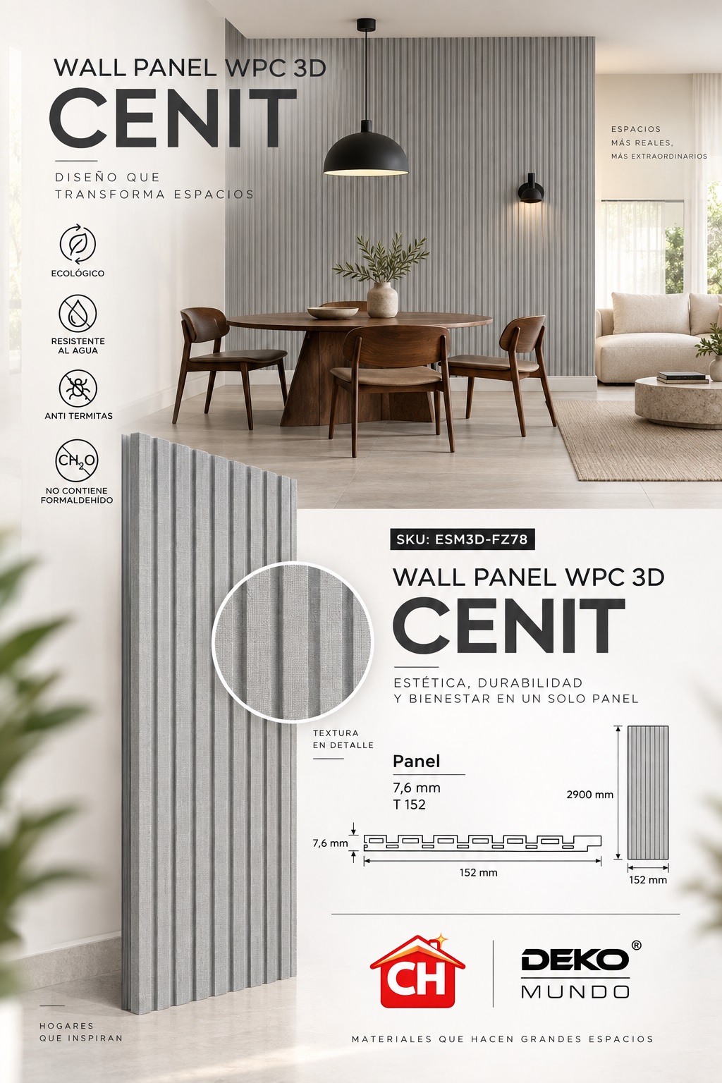 WALL PANEL WPC Cenit 3D 7,6 x 152 x 2900