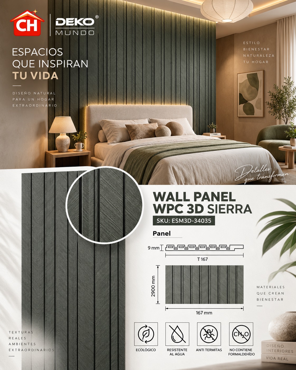 WALL PANEL WPC Sierra 3D 9 x 167 x 2900 mm