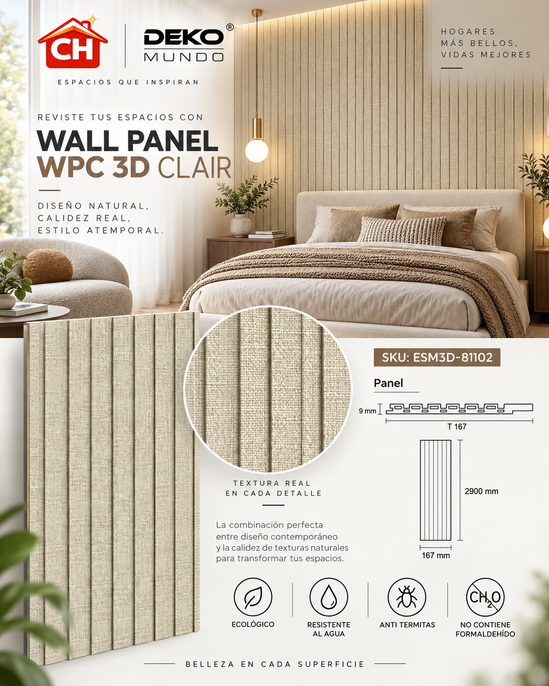 WALL PANEL WPC Clair 3D 9 x 167 x 2900 mm