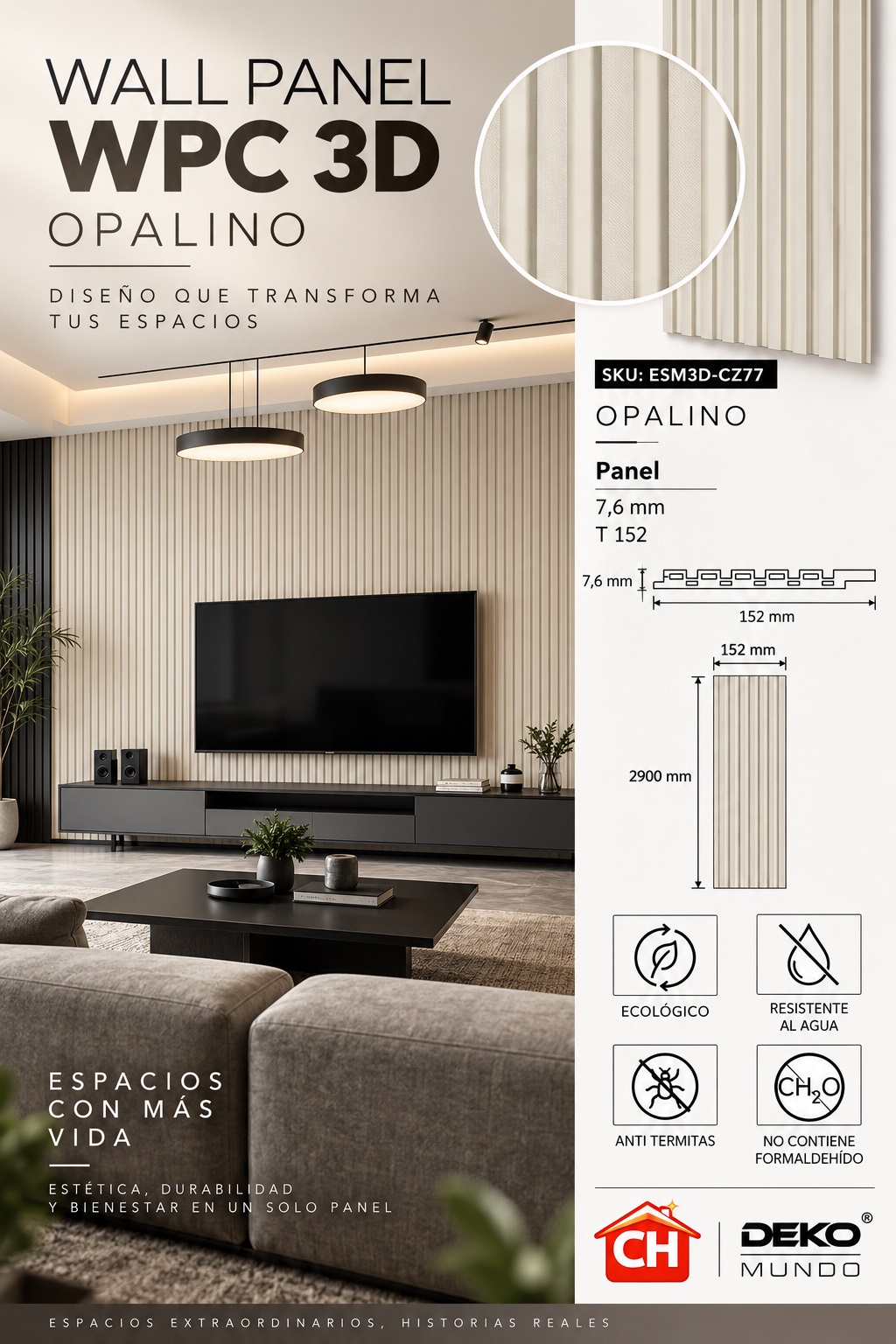 WALL PANEL WPC Opalino 3D 7,6 x 152 x 2900 mm