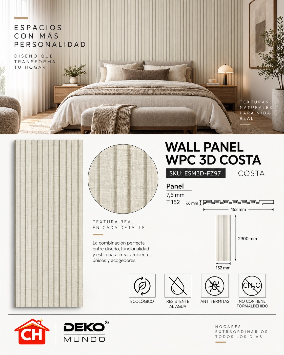 WALL PANEL WPC Costa 3D 7,6 x 152 x 2900 mm