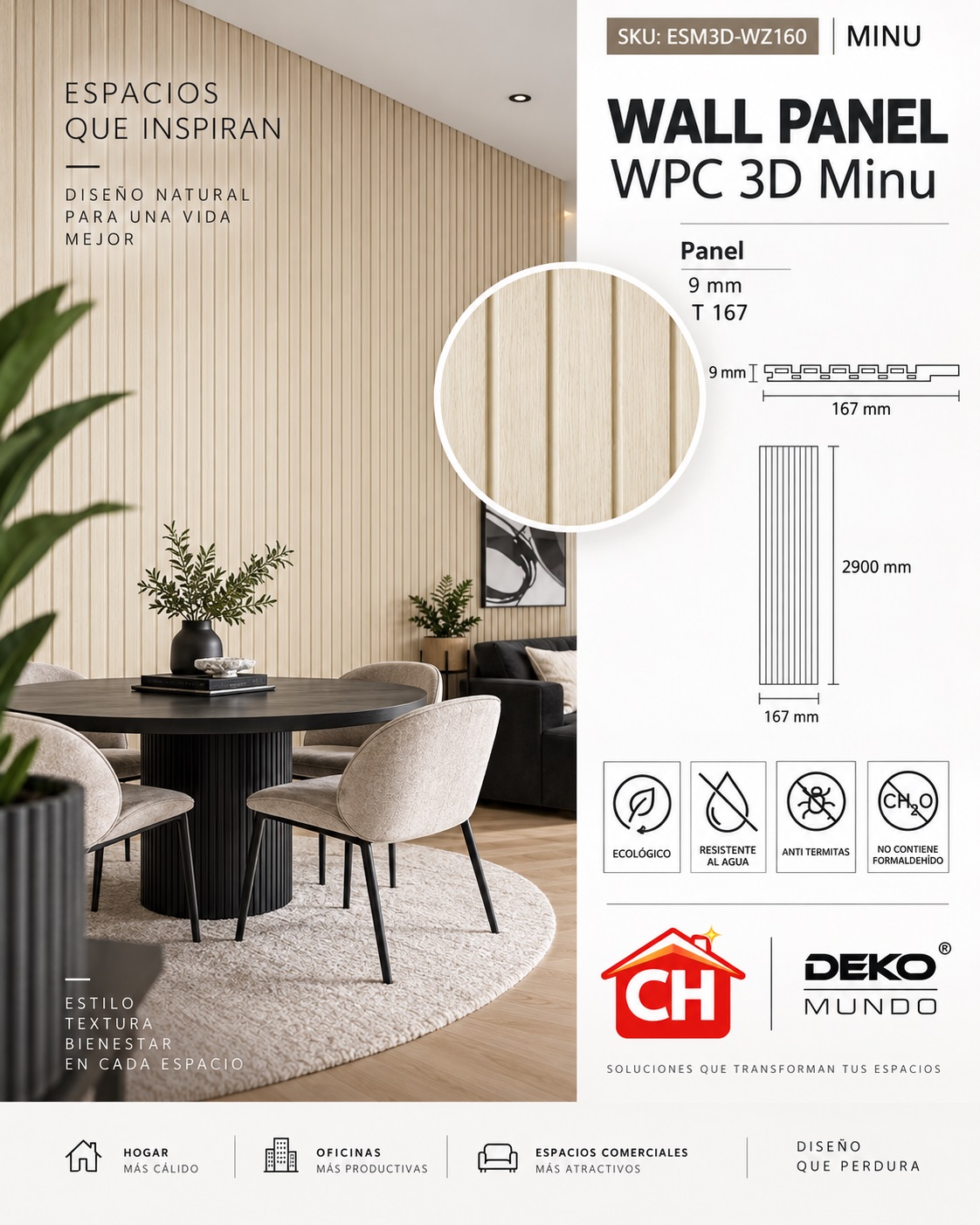 WALL PANEL WPC Minu 3D 9 x 167 x 2900 mm