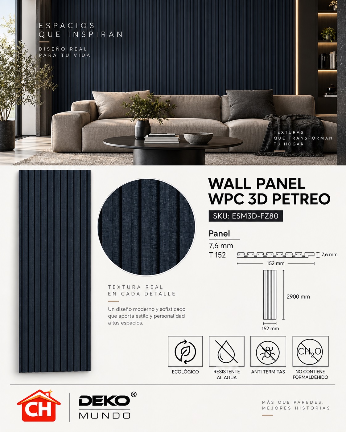 WALL PANEL WPC Petreo 3D 7,6 x 152 x 2900