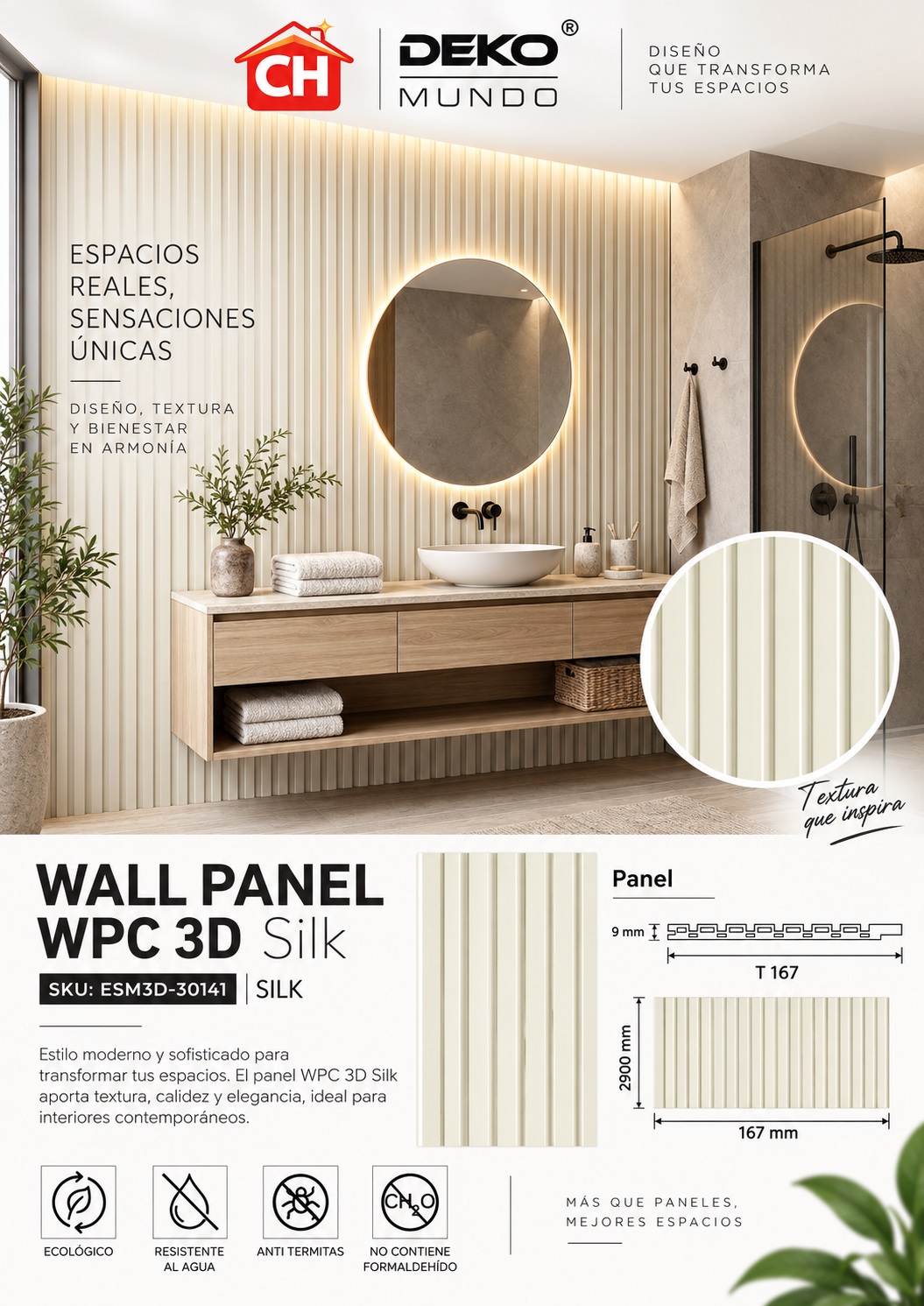 WALL PANEL WPC Silk 3D 9 x 167 x 2900 mm