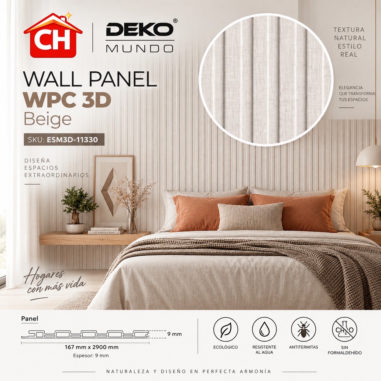 WALL PANEL WPC Beige 3D 9 x 167 x 2900 mm