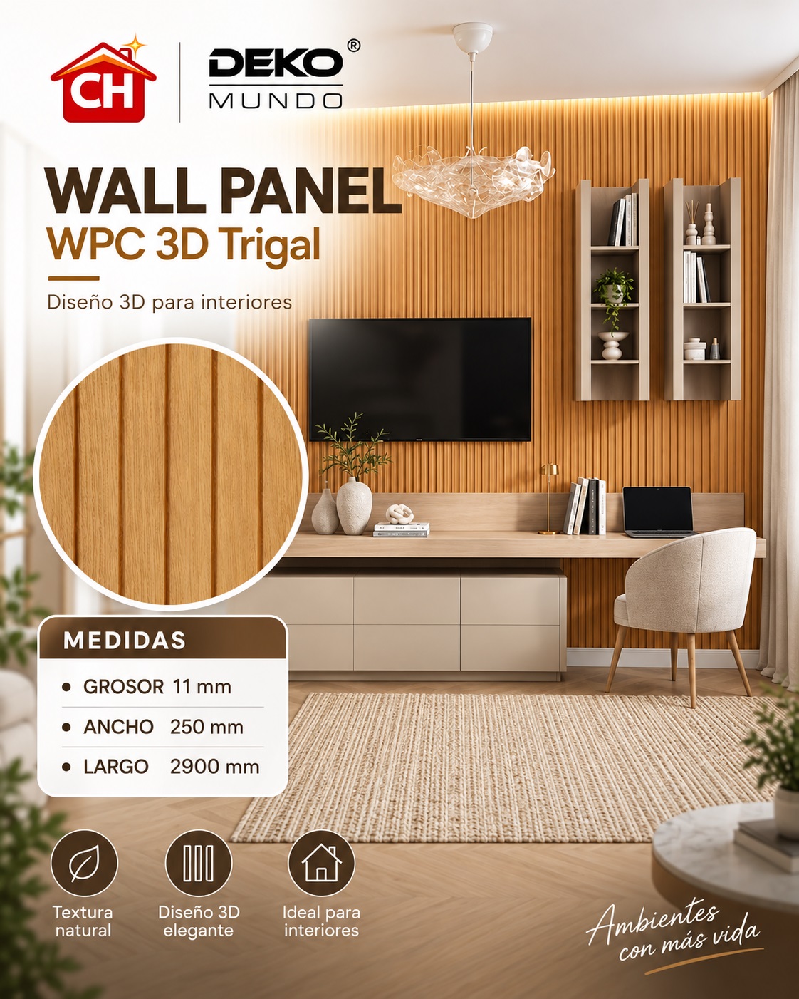 WALL PANEL WPC Trigal 3D 11 x 250 x 2900 mm