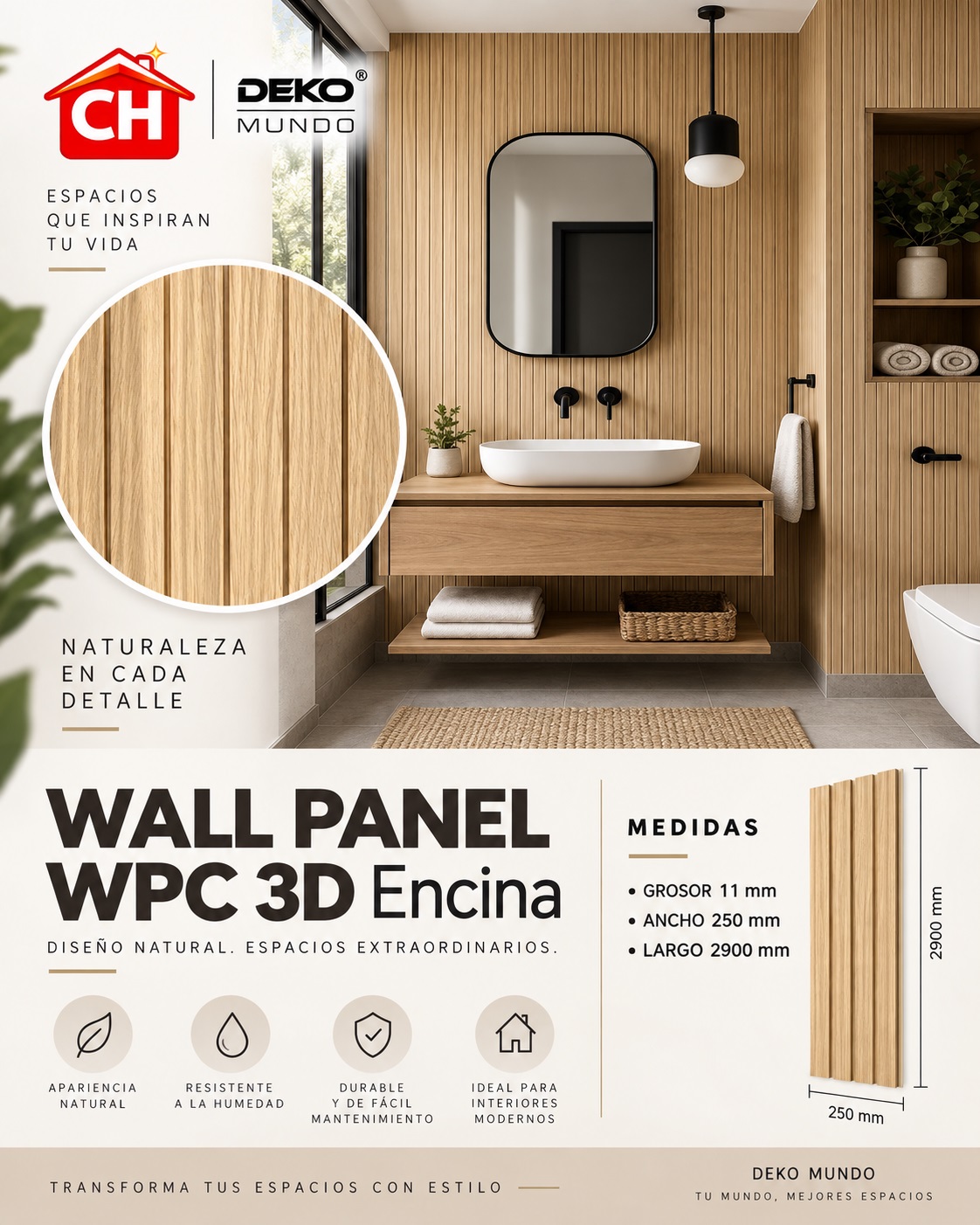WALL PANEL WPC Encina 3D 11 x 250 x 2900 mm