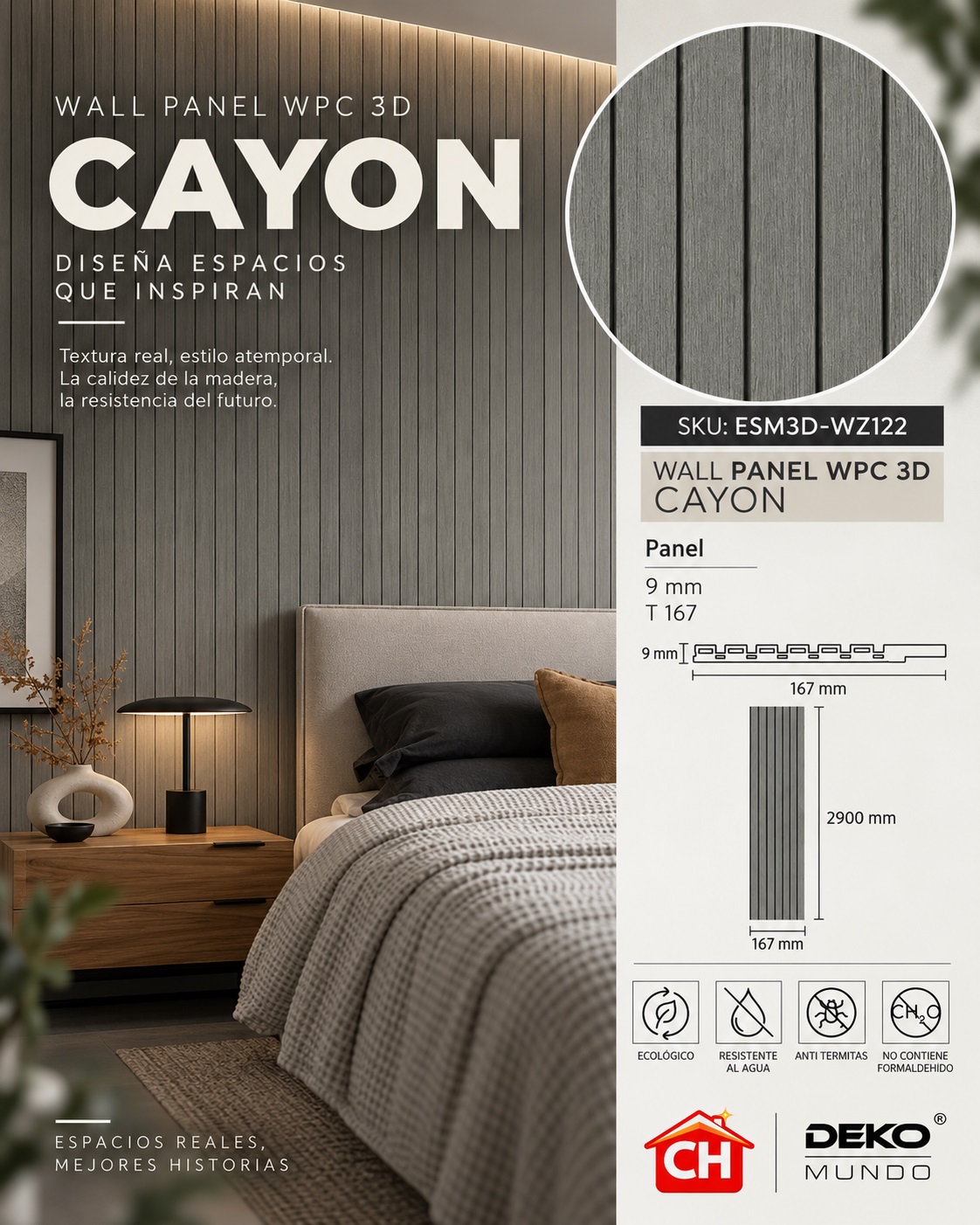 WALL PANEL WPC Cayon 3D 9 x 167 x 2900 mm