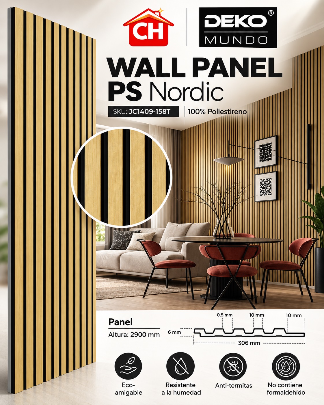 WALL PANEL PS Nordic 6 x 306 x 2900 mm