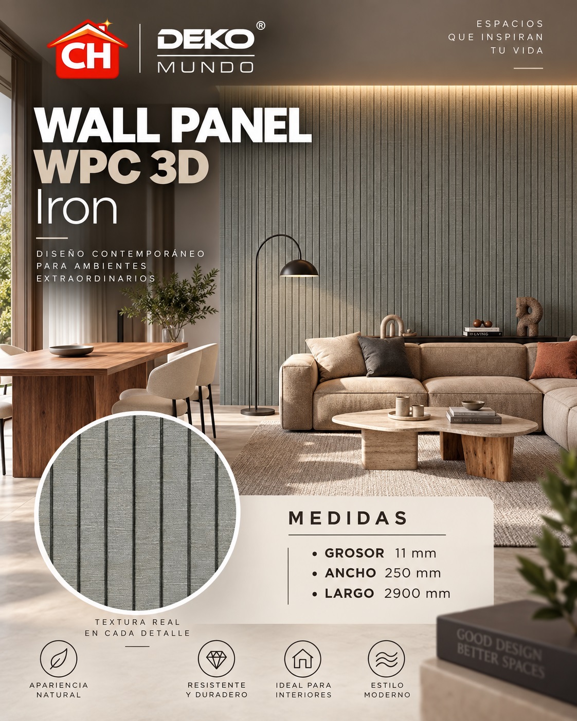 WALL PANEL WPC Iron 3D 11 x 250 x 2900 mm