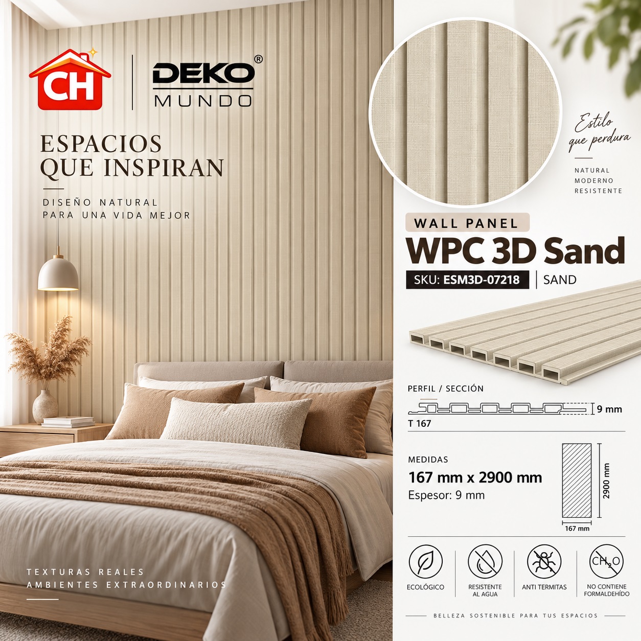 WALL PANEL WPC Sand 3D 9 x 167 x 2900 mm