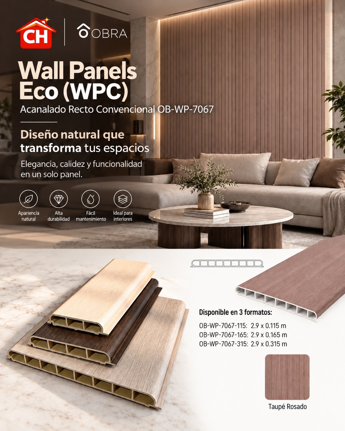 Wall Panel Eco (WPC) Acanalado Recto Convencional OB-WP-7067