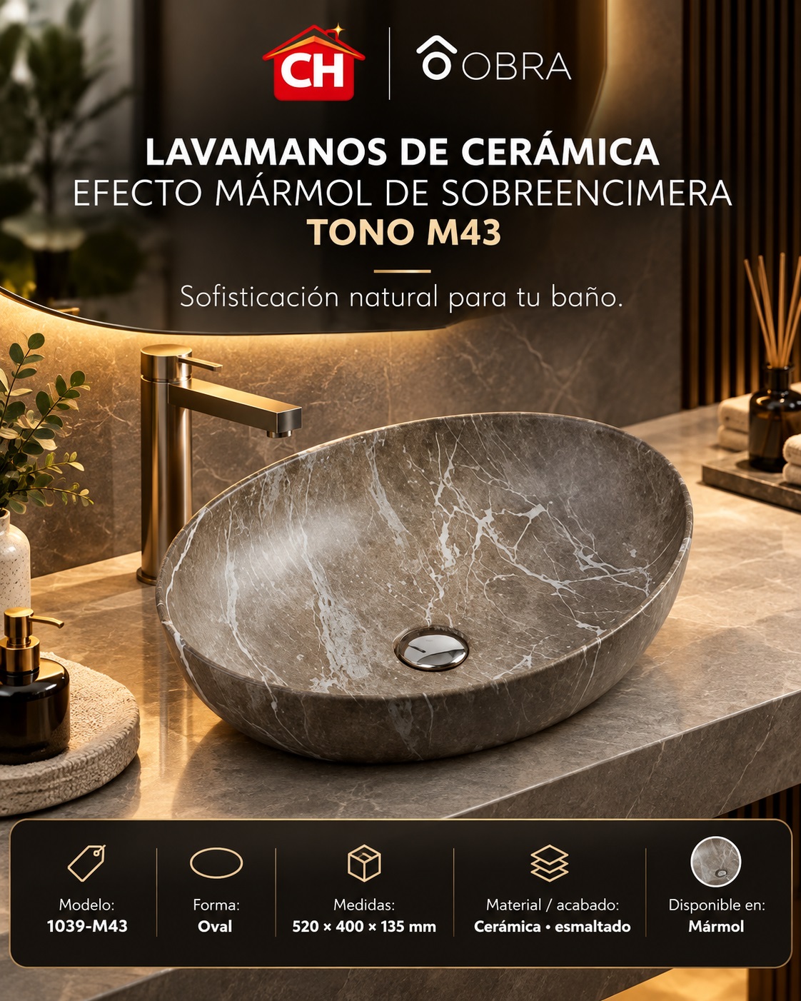 Lavamanos de cerámica 1039-M43 — Mármol