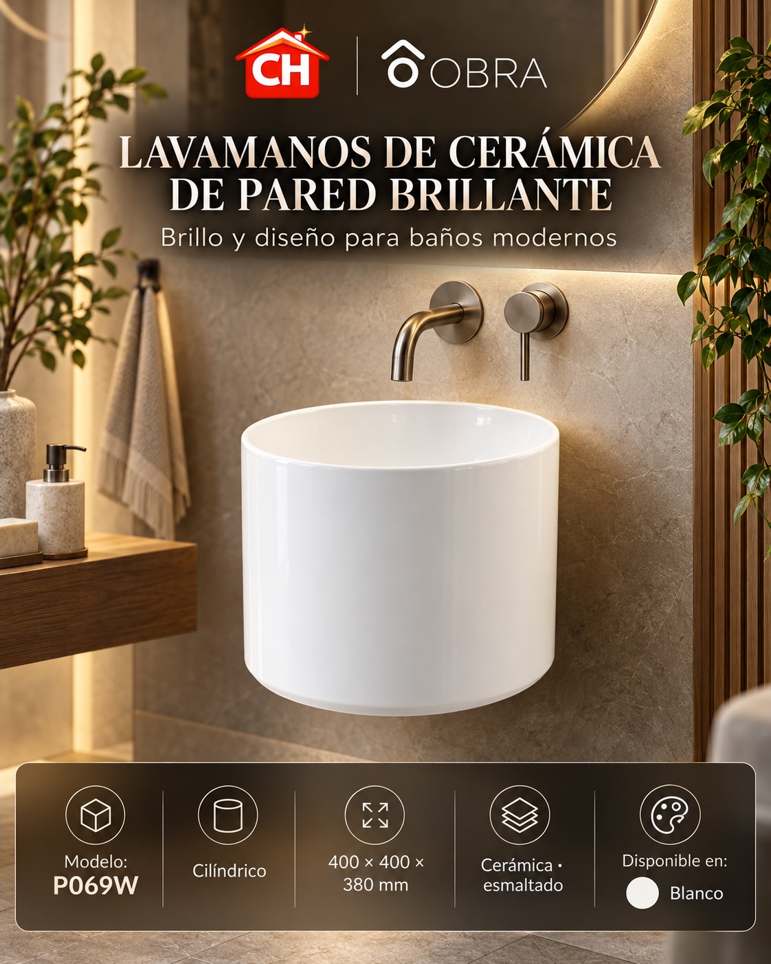 Lavamanos de cerámica P069W — Blanco