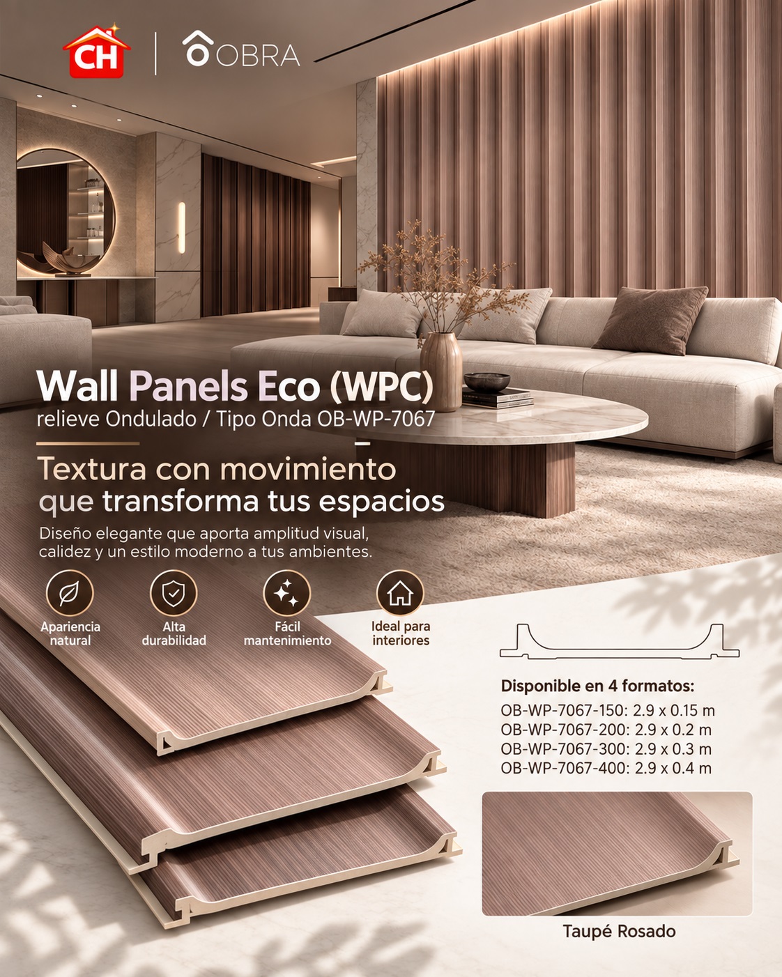 Wall Panels Eco (WPC) relieve Ondulado / Tipo Onda OB-WP-7067