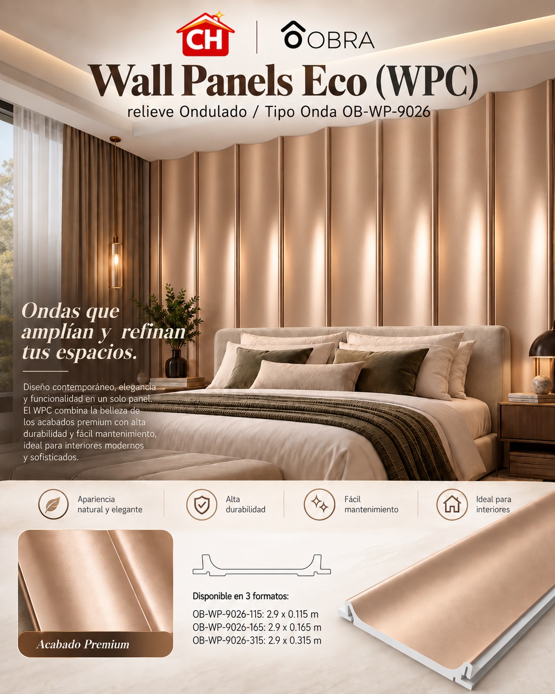Wall Panels Eco (WPC) relieve Ondulado / Tipo Onda OB-WP-9026