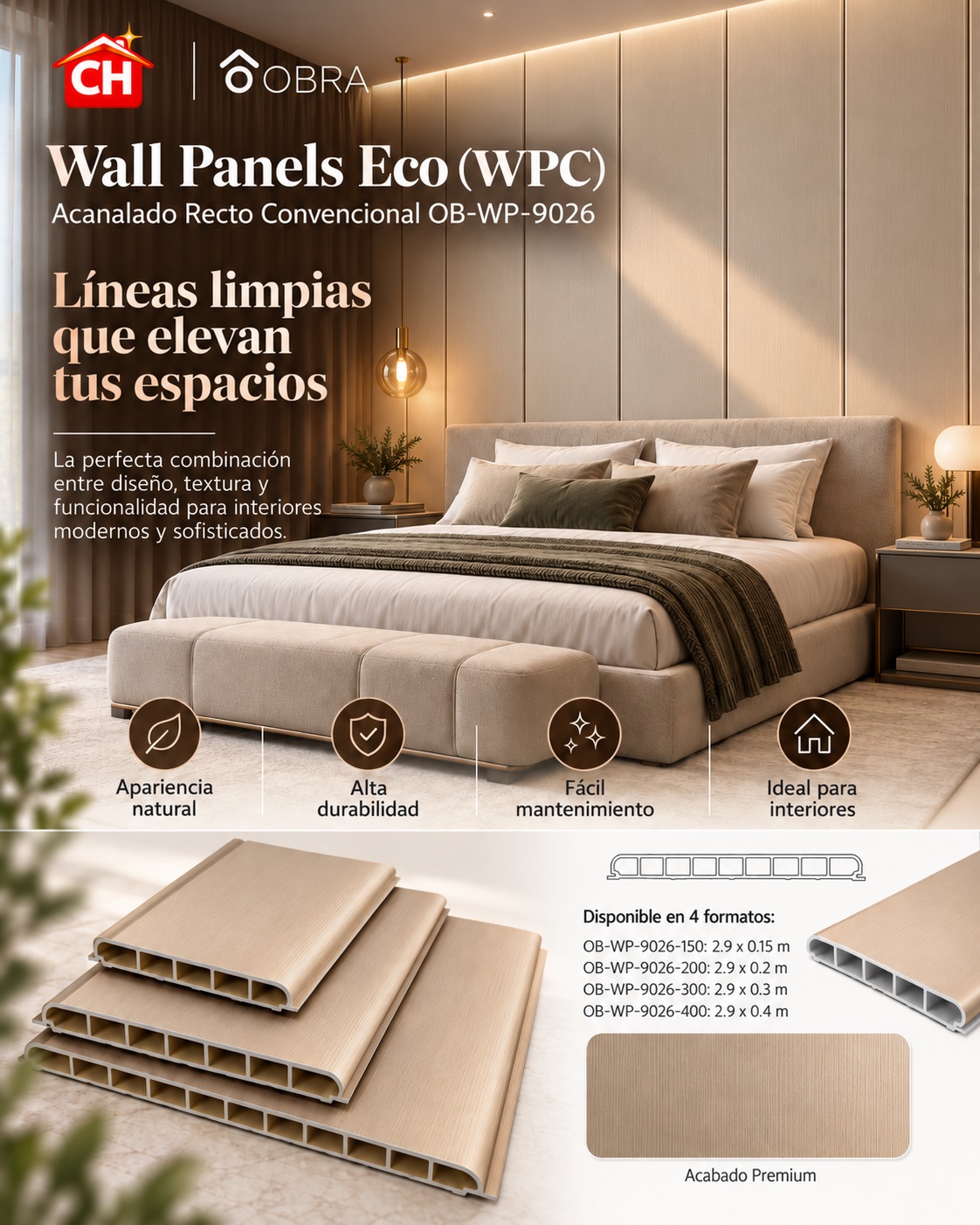 Wall Panels Eco (WPC) Acanalado Recto Convencional OB-WP-9026