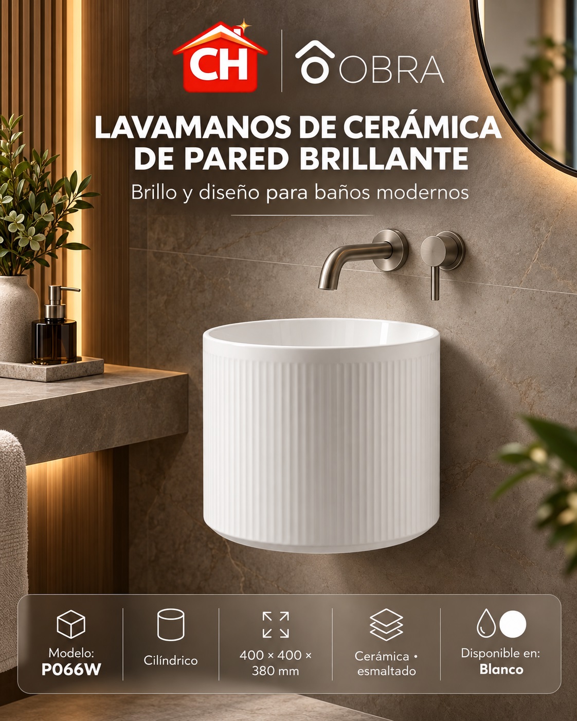 Lavamanos de cerámica P066W — Blanco