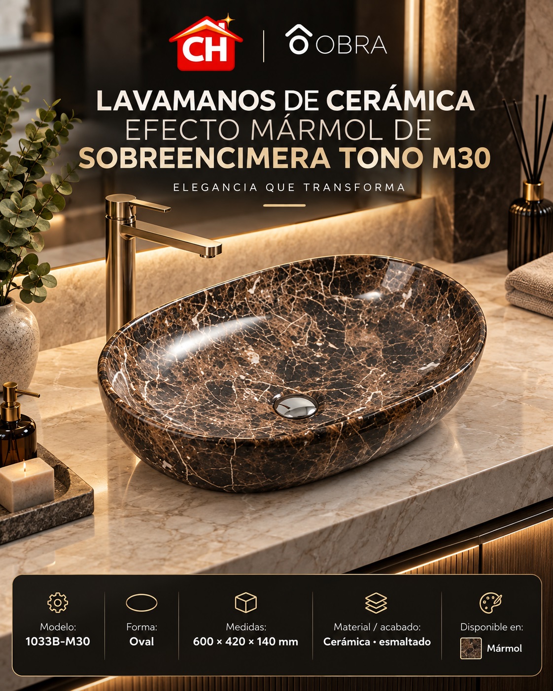Lavamanos de cerámica 1033B-M30 — Mármol